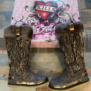 Ed Hardy Brown/Bronze Faux Fur Oslo Boot 8